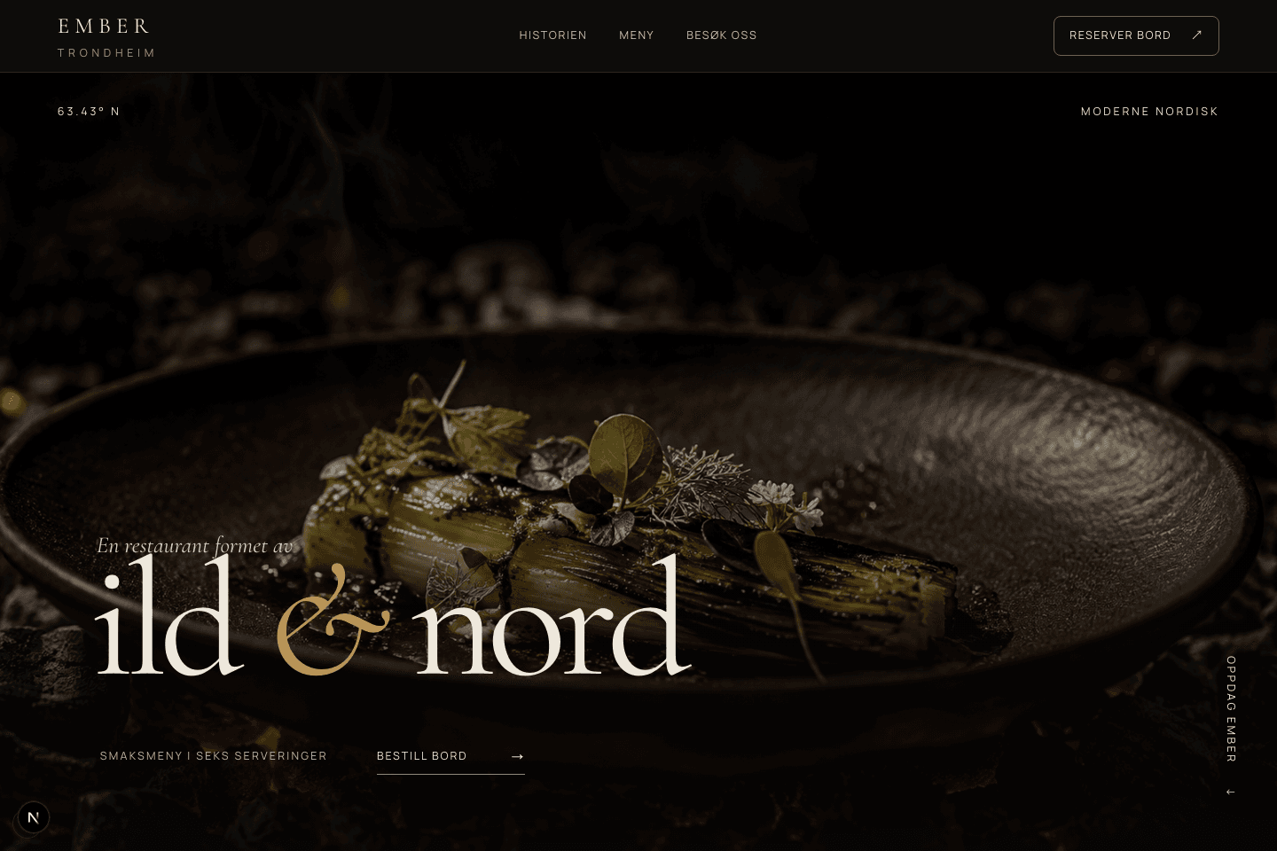 Skjermbilde av forsiden til demonettsiden EMBER Restaurant
