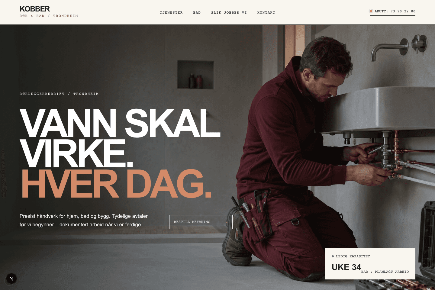 Skjermbilde av forsiden til demonettsiden KOBBER Rør & Bad